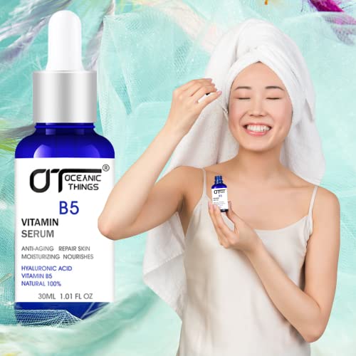 The combined action of Vitamin B5 Pure Hyaluronic Acid Serum for Face, with Vitamin B5, Anti-Aging Serum for Fine Lines and Wrinkles,