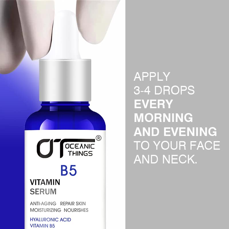 The combined action of Vitamin B5 Pure Hyaluronic Acid Serum for Face, with Vitamin B5, Anti-Aging Serum for Fine Lines and Wrinkles,