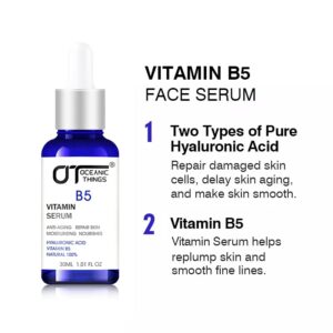 The combined action of Vitamin B5 Pure Hyaluronic Acid Serum for Face, with Vitamin B5, Anti-Aging Serum for Fine Lines and Wrinkles,