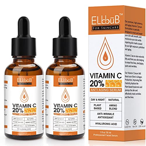 Premium 20% Vitamin C Serum For Face - (2PACK) with Hyaluronic Acid, Retinol & Amino Acids - Boost Skin Collagen,Hydrate & Plump Skin, Anti Aging & Wrinkle Facial Serum