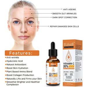 Premium 20% Vitamin C Serum For Face - (2PACK) with Hyaluronic Acid, Retinol & Amino Acids - Boost Skin Collagen,Hydrate & Plump Skin, Anti Aging & Wrinkle Facial Serum