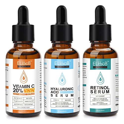 Age Defying Serum 3 Pack, Vitamin C Serum, Retinol Serum and Hyaluronic Acid Serum - Boost Skin Collagen,Hydrate & Plump Skin, Anti Aging & Wrinkle Facial Serum