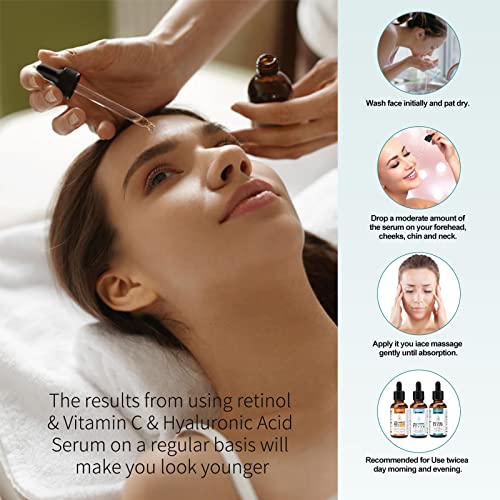 Age Defying Serum 3 Pack, Vitamin C Serum, Retinol Serum and Hyaluronic Acid Serum - Boost Skin Collagen,Hydrate & Plump Skin, Anti Aging & Wrinkle Facial Serum