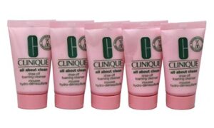 pack of 5 x clinique all about clean rinse-off foaming cleanser, 1 oz each sample size unboxed