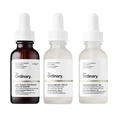 The Ordinary 3 Bottles Face Serum Set! Hyaluronic Acid Serum, Rosehip Oil And Niacinamide Serum! Hyaluronic Acid 2% + B5! Niacinamide 10% + Zinc 1%! Organic Cold Pressed Rosehip Oil