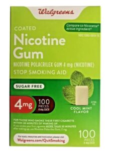 walgreens coated nicotine polacrilex gum 4 mg, cool mint, 100 ea