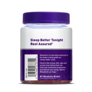 Natrol Melatonin Sleep Aid Gummy, Fall Asleep Faster, Stay Asleep Longer, 2 Gummies Per Serving, Drug Free and Gelatin Free, 10mg, 90 Strawberry Flavored Gummies