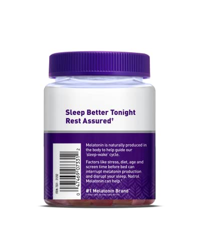 Natrol Melatonin Sleep Aid Gummy, Fall Asleep Faster, Stay Asleep Longer, 2 Gummies Per Serving, Drug Free and Gelatin Free, 10mg, 90 Strawberry Flavored Gummies