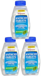 walgreens regular strength antacid/calcium supplement chewable tablets, peppermint, 500 mg, 150 tablets (pack of 3 bottles)