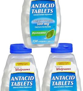 Walgreens Regular Strength Antacid/Calcium Supplement Chewable Tablets, Peppermint, 500 mg, 150 Tablets (Pack of 3 Bottles)