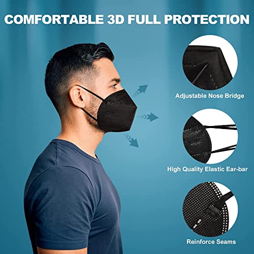 CHGD Kn95 Face Mask Black,5 Layer Cup Dust Safety Masks Men & Women Universal,Breathable, Comfortableable,Home and Outdoor Wearing (Black-30pcs)