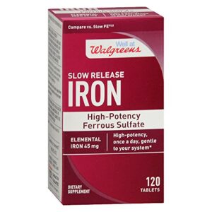walgreens iron slow release high potency ferrous sulfate 45mg, tablets, 120 ea