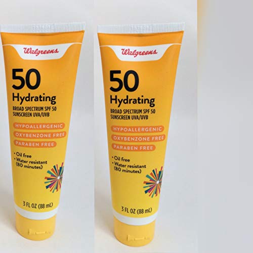 Walgreens Hydrating Hypoallergenic SPF 50 Sunscreen UVA/UVB, 3 fl.oz, OIL FREE (Pack of 2)