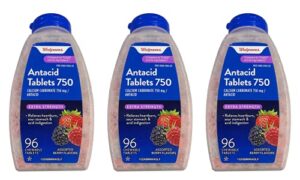 walgreens extra strength assorted berries antacid chewable tablets, 750 mg, 96 tablets (pack of 3 bottles)