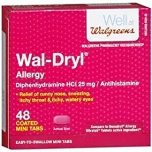 walgreens wal-dryl allergy relief, mini-tabs – 48 count box