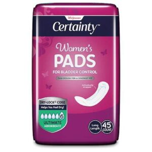 walgreens certainty women’s bladder control pads long length made for your naturally soft skin thin design for a discreet fit 45 pads