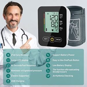 Blood Pressure Monitor - Portable Fully Automatic Digital Upper Arm Blood Pressure Monitor with Extra Large Cuffs,Large LCD Display BP Monitor for Home Use - No Voice Function (Black)