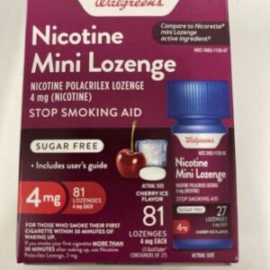 81 Count Mini Nicotine Polacrilex Lozenge, 4 mg Stop Smoking Aid Cherry Ice Walgreens