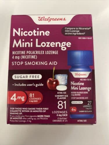 81 Count Mini Nicotine Polacrilex Lozenge, 4 mg Stop Smoking Aid Cherry Ice Walgreens