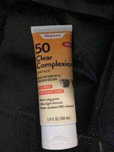 50 clear complexion for the face spf 50 broad spectrum sunscreen uva/uvb oil free breakout free