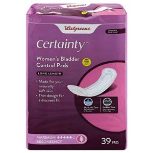 walgreens certainty women’s bladder control pads, maximum absorbency, long length