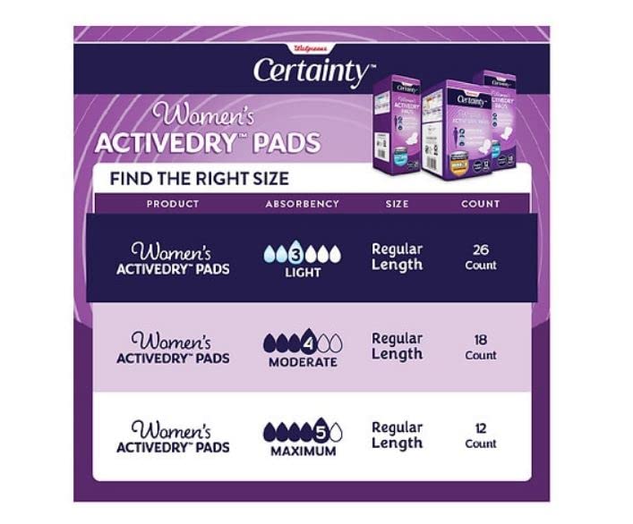 Walgreens Certainty Women's ActiveDry Pads, Light 26.0ea