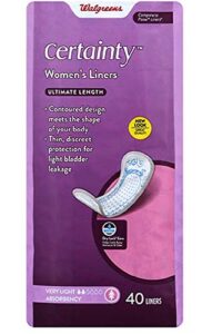 walgreens certainty women’s liners, very light absorbency, ultimate length 40 ea (4)