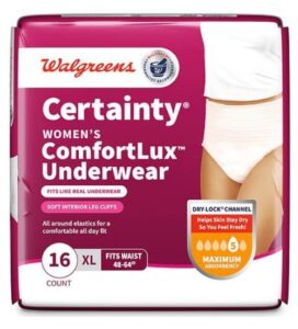 walgreens certainty protective underwear for women, xl, 16 ea