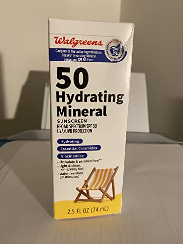 Walgreens Sunscreen, SPF 50 HYDRATING MINERIAL 2.5 FL OZ