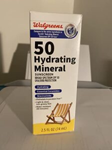 walgreens sunscreen, spf 50 hydrating minerial 2.5 fl oz