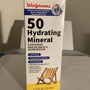 Walgreens Sunscreen, SPF 50 HYDRATING MINERIAL 2.5 FL OZ