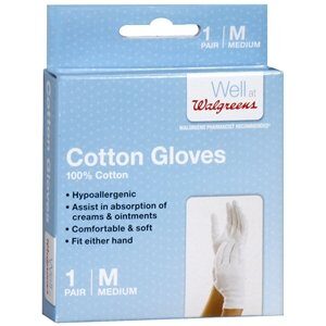 walgreens 100% cotton gloves, medium, 1 pr