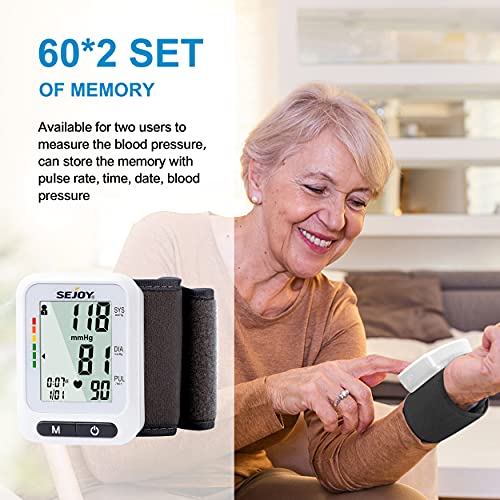 Blood Pressure Monitor XL Wrist Cuff 5.3-8.5 inch, Automatic Accurate BP Monitor Large Screen Display, 120 Reading Memory, Irregular Heartbeat Detector Home Use Digital Blood-Pressure Machine