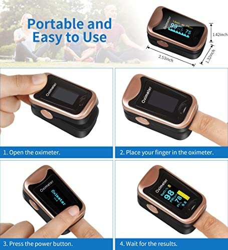 Pulse Oximeter Fingertip, LOVEWEE Upgraded SpO2 Blood Oxygen Saturation Monitor Heart Rate Monitor with Large OLED Digital Display, Portable Pulse Oximetry with Lanyard and Batteries