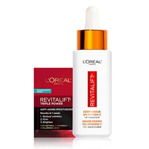 l’oreal paris revitalift 12% pure vitamin c serum, vitamin e, salicylic acid, moisturizing, smoothing & brightening, non greasy + moisturizer sample