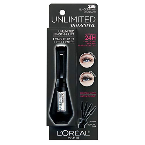 L'Oreal Paris Makeup Unlimited Lash Lifting and Lengthening Washable Mascara, Black Brown