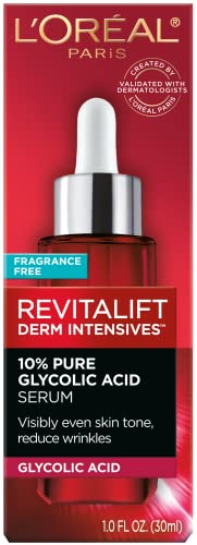 L'Oreal Paris Revitalift 10% Pure Glycolic Acid Face Serum, Visibly Evens Tone & Reduce Wrinkles, Fragrance Free 1.7 oz