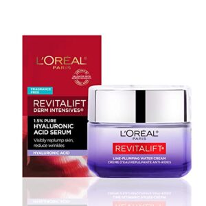 l’oreal paris revitalift micro hyaluronic acid + ceramides anti aging face cream for women, softer, brighter & smoother skin, fragrance free + serum sample