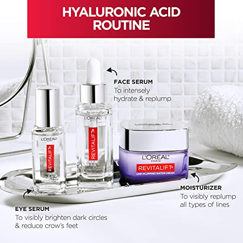 L'Oreal Paris Revitalift Micro Hyaluronic Acid + Ceramides Anti Aging Face Cream for Women, Softer, Brighter & Smoother Skin, Fragrance Free + Serum Sample