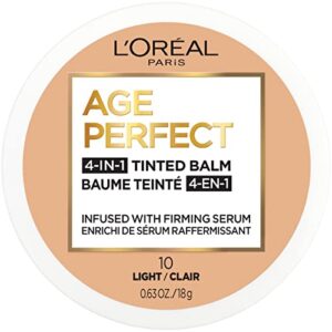 l’oreal paris age perfect 4-in-1 tinted face balm foundation with firming serum, light 10, 0.61 ounce