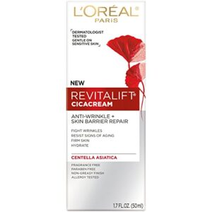 L'Oreal Paris Revitalift Cicacream Anti-Aging Face Moisturizer with Centella Asiatica for Anti-Wrinkle and Skin Barrier Repair, Fragrance Free, Paraben Free, 1.7 fl; oz.