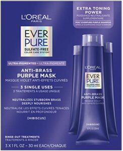 l’oreal paris everpure ultra pigmented anti brass purple rinse-out mask for bleached, blonde or highlighted hair, 3 ounce