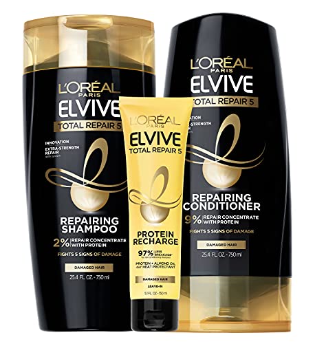 L'Oreal Paris Elvive TR5 Repairing Shampoo, Conditioner and Protein Recharge, Total Repair 5, 1 Count