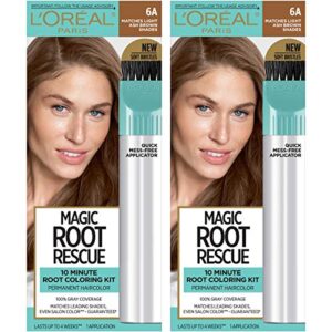 l’oreal paris magic root rescue 10 minute root hair coloring kit, permanent hair color with quick precision applicator, 100% gray coverage, 6a light ash brown, 2 count
