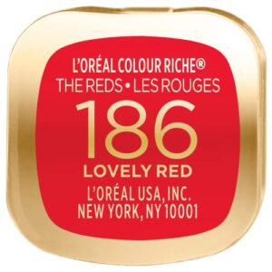 L'Oreal Paris Makeup Colour Riche Red Lipstick, Long Lasting, Satin Finish Smudge Proof Lipstick with Hydrating Argan Oil & Vitamin E, Lovely Red, 0.13 Oz