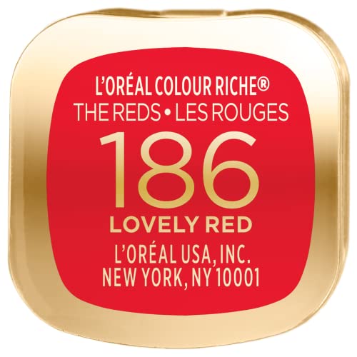 L'Oreal Paris Makeup Colour Riche Red Lipstick, Long Lasting, Satin Finish Smudge Proof Lipstick with Hydrating Argan Oil & Vitamin E, Lovely Red, 0.13 Oz