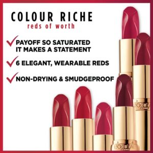 L'Oreal Paris Makeup Colour Riche Red Lipstick, Long Lasting, Satin Finish Smudge Proof Lipstick with Hydrating Argan Oil & Vitamin E, Lovely Red, 0.13 Oz