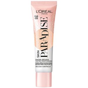 l’oreal paris skin paradise water-infused tinted moisturizer with broad spectrum spf 19 sunscreen lightweight, natural coverage up to 24h hydration for a fresh, glowing complexion, fair 03, 1 fl oz