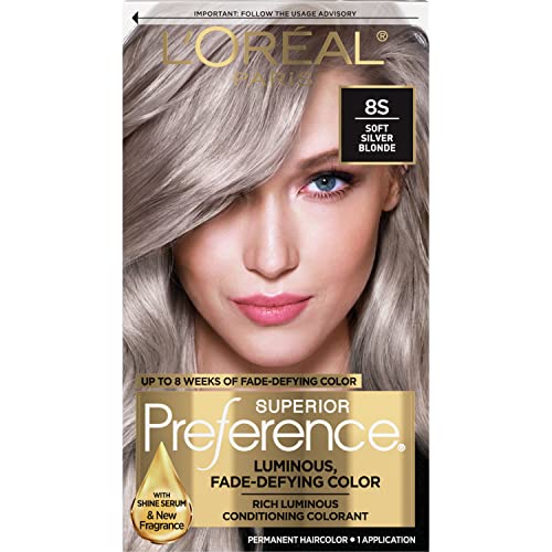 L'Oreal Paris Superior Preference Fade-Defying + Shine Permanent Hair Color, 8s Soft Silver Blonde (Pack of 1), Hair Dye