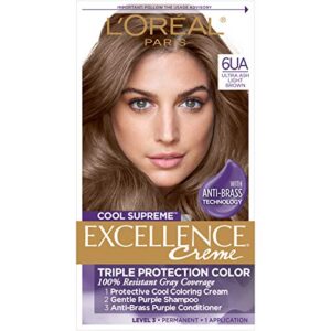 l’oreal paris excellence cool supreme permanent hair color, ash, 100 percent gray coverage hair dye, anti-brass regimen includes gentle shampoo, and an anti-brass conditioner
